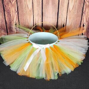 Handmade Orange, Apple Green & White Tutu Easter Basket Sz 3T - 8Y Wearable Tutu